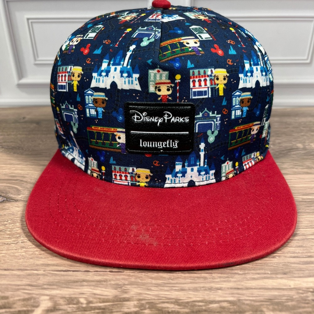 Disney Parks Loungefly Snapback Hat Navy Red Funko Pop All Over Print Cap
